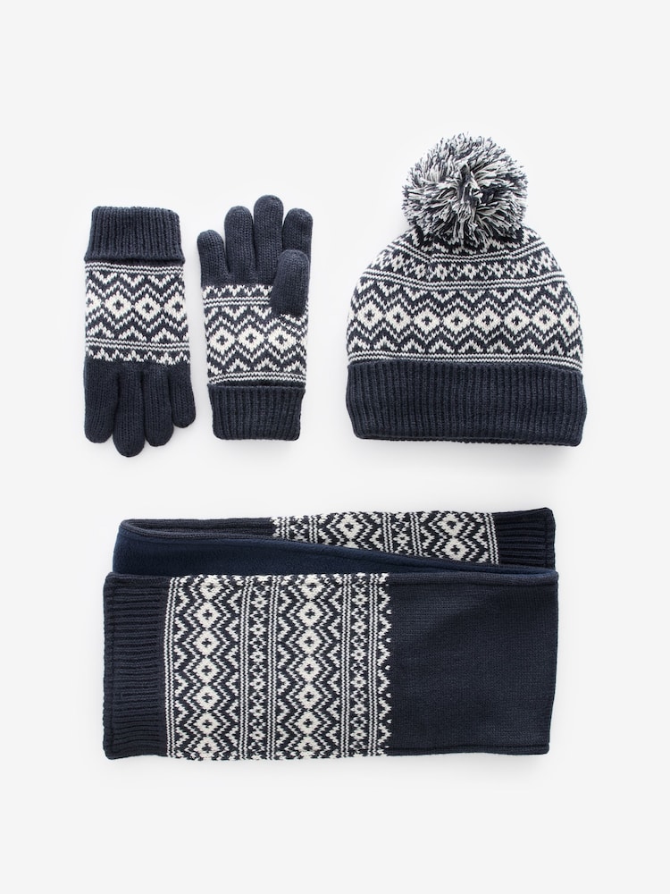 Marineblau/Norwegermuster - Set aus Mütze, Schal und Handschuhen (3–16 J.) - Bild 1 von 3 Marineblau/Norwegermuster - Set aus Mütze, Schal und Handschuhen (3–16 J.) - Bild 1 von 3