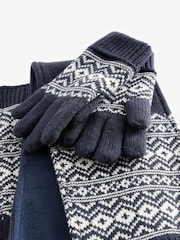 Navy Blue Fairisle Pattern Hat, Scarf and Gloves Set (3-16yrs) - Image 3 of 3