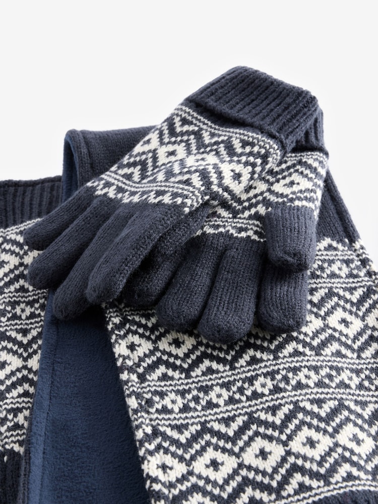 Navy Blue Fairisle Pattern Hat, Scarf and Gloves Set (3-16yrs) - Image 3 of 3