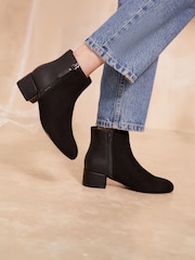 Friends Like These Black Regular Fit Zip Low Heel Ankle Faux Leather and Suede Boot - Image 1 of 4