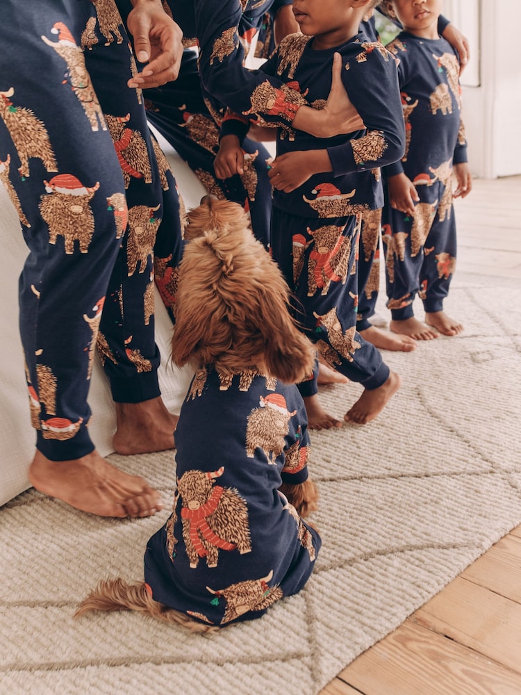 Marineblau/blau - Hamish The Highland Cow – passender Weihnachts-Pyjama für Haustiere aus 100 % Baumwolle - Bild 2 von 5 Marineblau/blau - Hamish The Highland Cow – passender Weihnachts-Pyjama für Haustiere aus 100 % Baumwolle - Bild 2 von 5