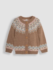 JoJo Maman Bébé Mocha Fair Isle Pattern Cardigan - Image 1 of 3