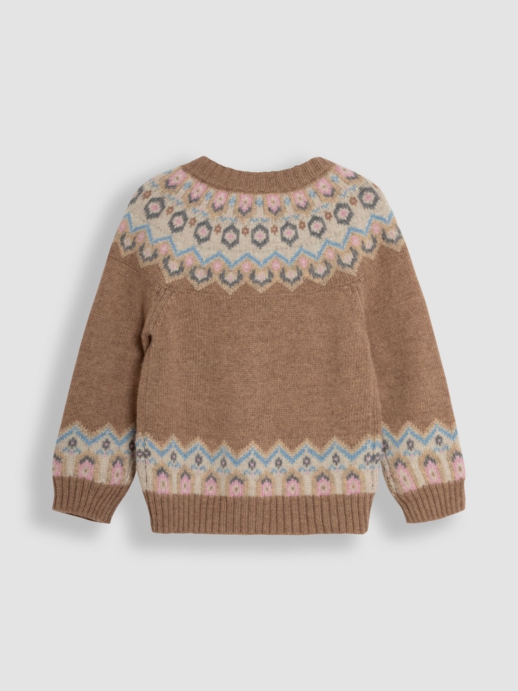 JoJo Maman Bébé Mocha Fair Isle Pattern Cardigan - Image 2 of 3