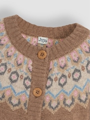 JoJo Maman Bébé Mocha Fair Isle Pattern Cardigan - Image 3 of 3