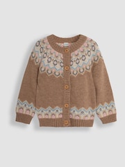 JoJo Maman Bébé Mocha Fair Isle Pattern Cardigan - Image 6 of 6