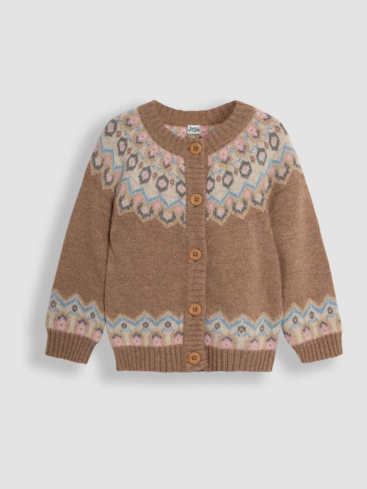 JoJo Maman Bébé Mocha Fair Isle Pattern Cardigan - Image 6 of 6 JoJo Maman Bébé Mocha Fair Isle Pattern Cardigan - Image 6 of 6