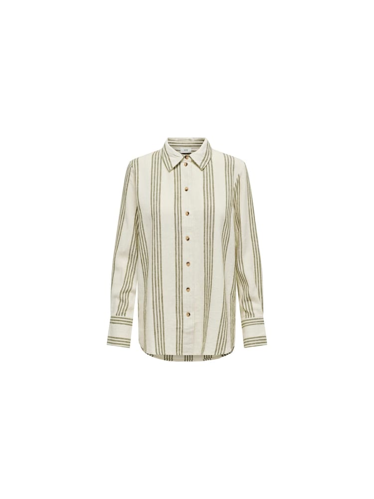 JDY White Petite Stripe Linen Blend Relaxed Long Sleeve Shirt - Image 2 of 3 JDY White Petite Stripe Linen Blend Relaxed Long Sleeve Shirt - Image 2 of 3