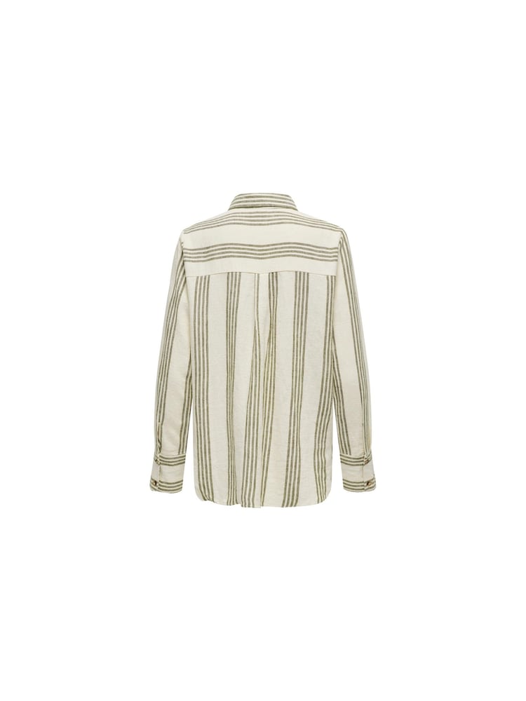 JDY White Petite Stripe Linen Blend Relaxed Long Sleeve Shirt - Image 3 of 3 JDY White Petite Stripe Linen Blend Relaxed Long Sleeve Shirt - Image 3 of 3