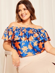 Albastru - Curves Like These Lenjerie de pat Look Bardot Top - Imaginea 3 din 4
