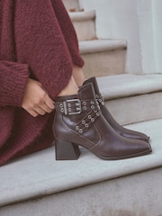 Chocolate Brown Leather Forever Comfort® Double Buckle Ankle Boots - Image 1 of 9