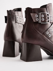 Chocolate Brown Leather Forever Comfort® Double Buckle Ankle Boots - Image 8 of 9