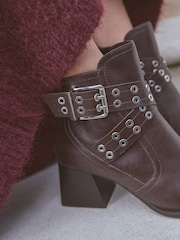 Chocolate Brown Leather Forever Comfort® Double Buckle Ankle Boots - Image 3 of 9