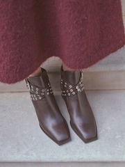 Chocolate Brown Leather Forever Comfort® Double Buckle Ankle Boots - Image 4 of 9