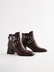 Chocolate Brown Leather Forever Comfort® Double Buckle Ankle Boots - Image 5 of 9