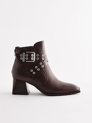 Chocolate Brown Leather Forever Comfort® Double Buckle Ankle Boots - Image 6 of 9