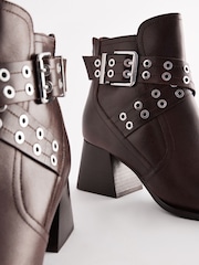Chocolate Brown Leather Forever Comfort® Double Buckle Ankle Boots - Image 7 of 9