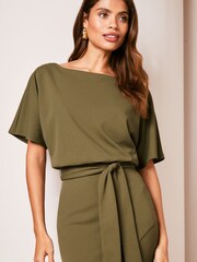 Lipsy Khaki Green Petite Kimono Belted Midi Dress - Image 4 of 4