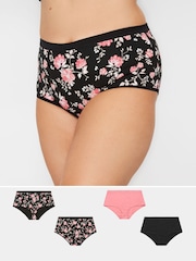Yours Curve Pink YOURS 5 PACK Curve Black & Pink Floral Print Full Briefs - Image 1 of 5