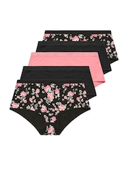 Yours Curve Pink YOURS 5 PACK Curve Black & Pink Floral Print Full Briefs - Image 3 of 5