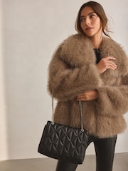 Black Leather Quilted Cross-Body Bag - Image 1 of 11