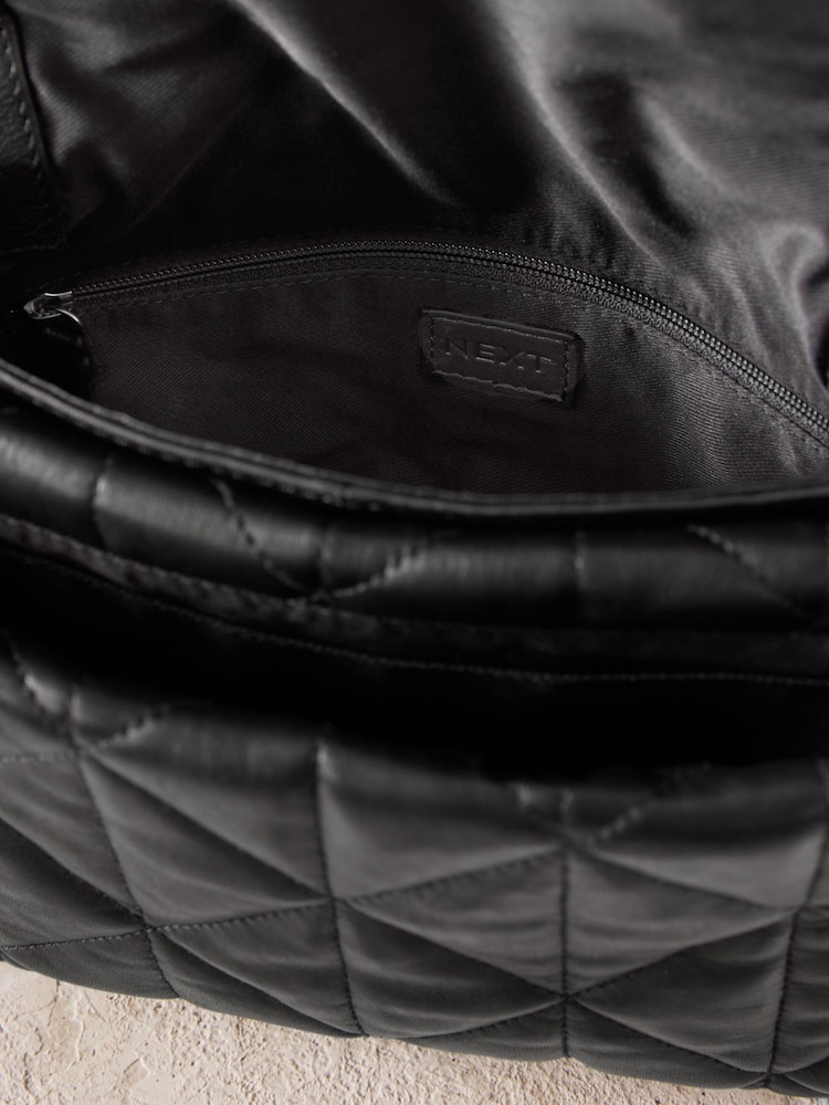 Black Leather Quilted Cross-Body Bag - Image 11 of 11