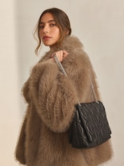 Black Leather Quilted Cross-Body Bag - Image 3 of 11