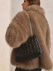 Black Leather Quilted Cross-Body Bag - Image 4 of 11