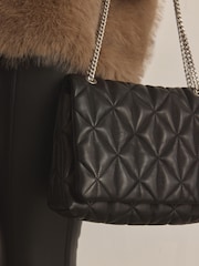 Black Leather Quilted Cross-Body Bag - Image 5 of 11