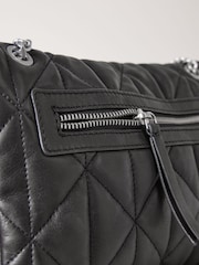 Black Leather Quilted Cross-Body Bag - Image 8 of 11