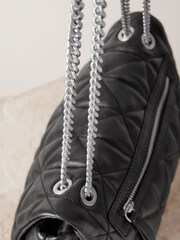 Black Leather Quilted Cross-Body Bag - Image 9 of 11