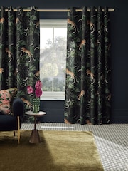 Black Tiger Print Eyelet Lined Curtains - Image 2 of 5