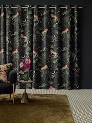 Black Tiger Print Eyelet Lined Curtains - Image 3 of 5