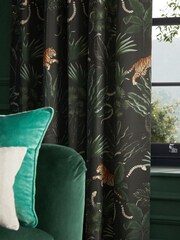 Black Tiger Print Eyelet Lined Curtains - Image 4 of 5