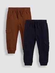 JoJo Maman Bébé Brown & Navy Blue 2-Pack Cargo Joggers - Image 1 of 5