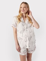 Chelsea Peers Maternité 100% coton Ensemble pyjama court imprimé flamant rose - Image 1 of 5