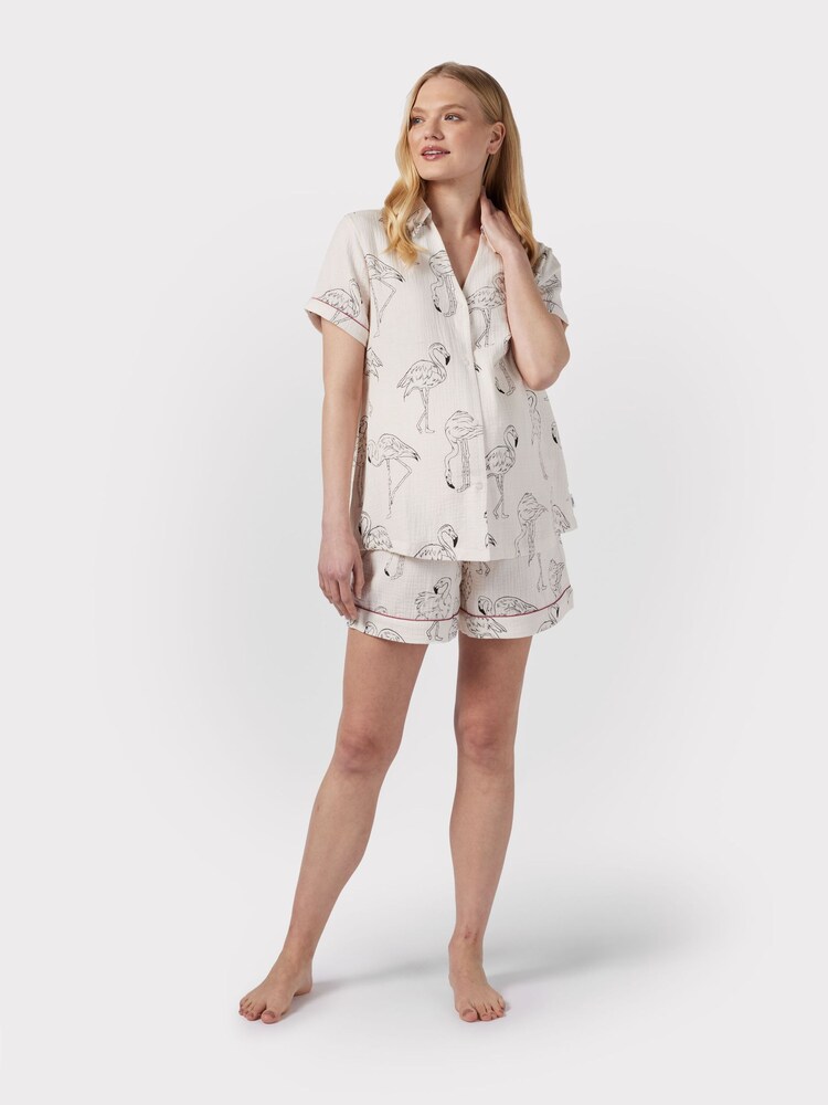 Chelsea Peers Maternité 100% coton Ensemble pyjama court imprimé flamant rose - Image 3 of 5