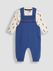 JoJo Maman Bébé Blue King's Guard Embroidered Dungarees And Top Set - Image 1 of 6
