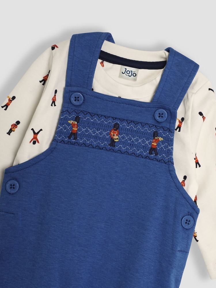JoJo Maman Bébé Blue King's Guard Embroidered Dungarees And Top Set - Image 6 of 6