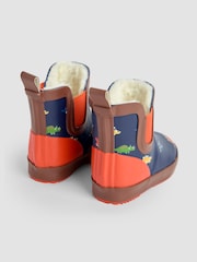 JoJo Maman Bébé Navy Blue Dinosaur Cosy Lined Fox Print Ankle Wellies - Image 2 of 4