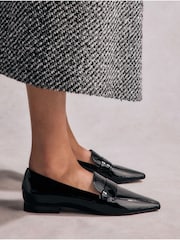 Black Leather Tabitha Simmons x Next Jess Square Toe Loafers - Image 3 of 15