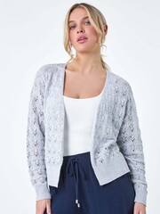 Roman Grey Shimmer Crochet Knit Cardigan - Image 1 of 5