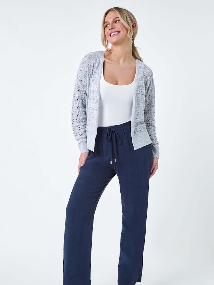 Roman Grey Shimmer Crochet Knit Cardigan - Image 2 of 5