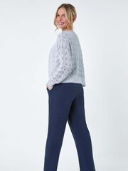 Roman Grey Shimmer Crochet Knit Cardigan - Image 3 of 5
