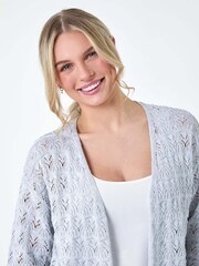 Roman Grey Shimmer Crochet Knit Cardigan - Image 4 of 5