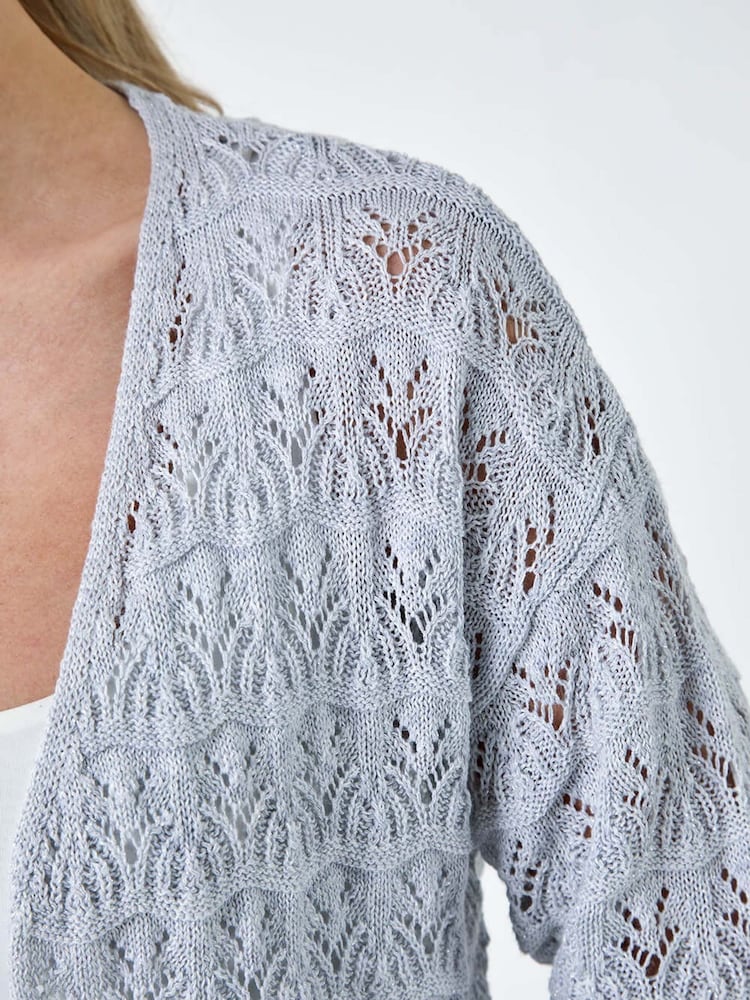 Roman Grey Shimmer Crochet Knit Cardigan - Image 5 of 5