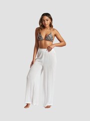 South Beach White Crinkle Vicose Wide Leg Trousers - Image 2 of 7
