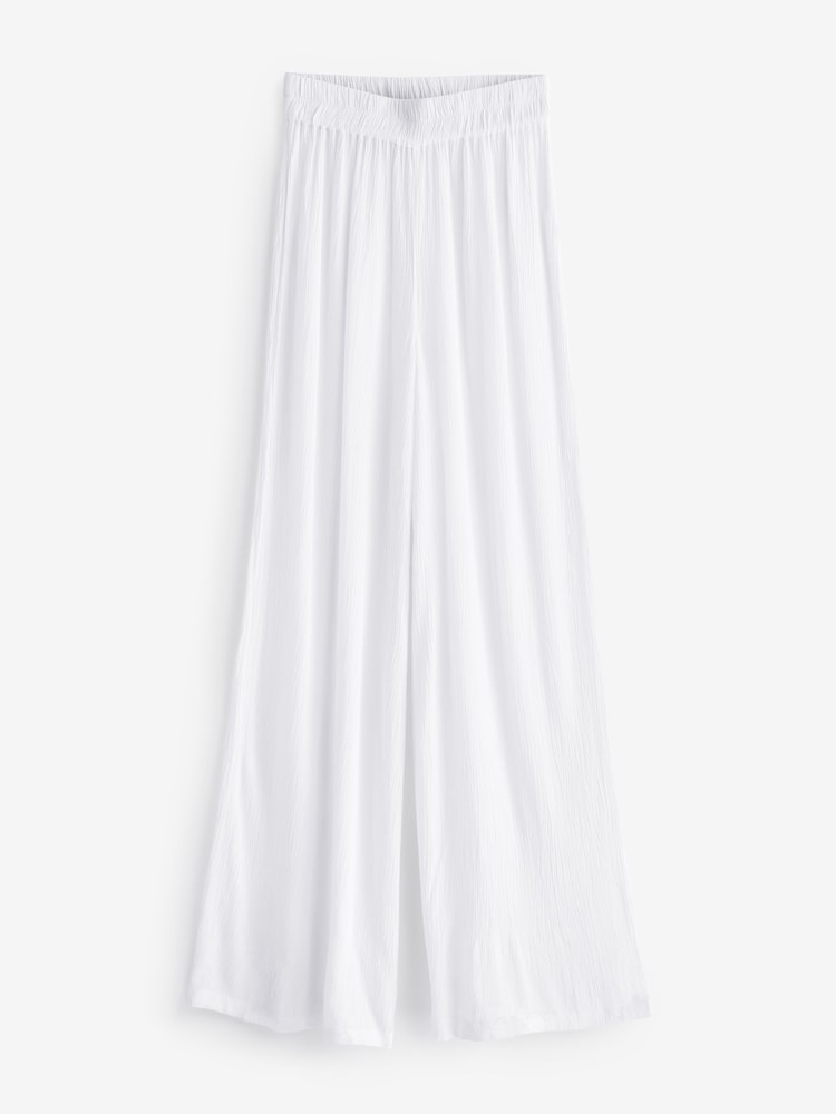 South Beach White Crinkle Vicose Wide Leg Trousers - Image 2 of 2