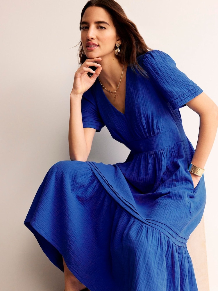Boden Blue 100% Cotton Eve Double Cloth Midi Dress - Image 1 of 5