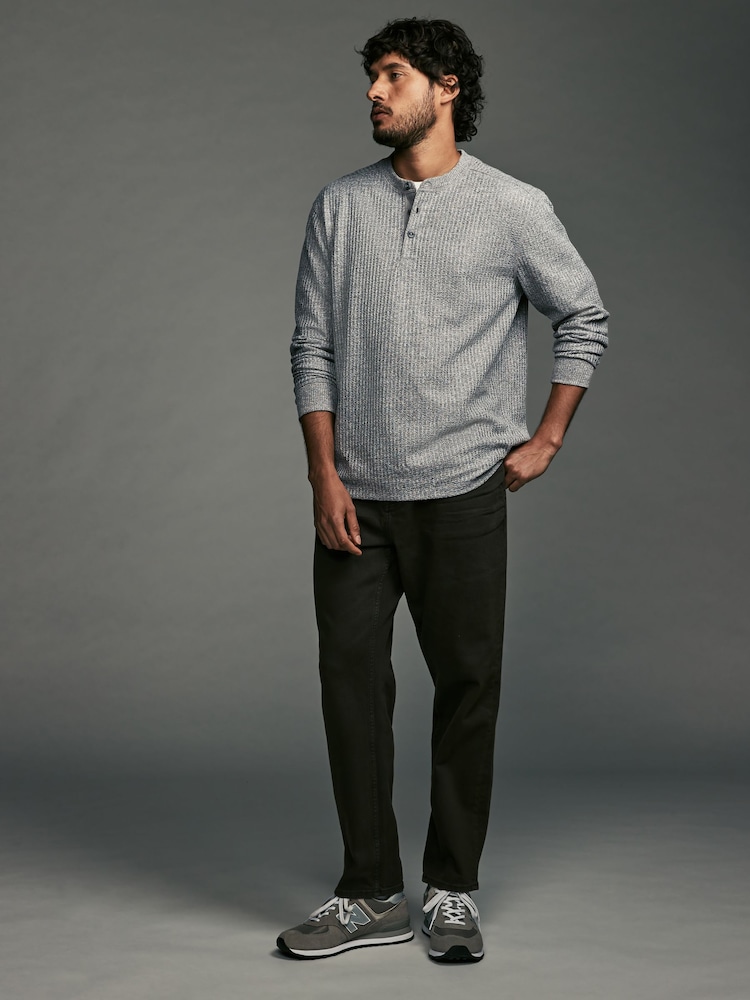 Grey Waffle Textured Long Sleeve Grandad 100% Cotton T-Shirt - Image 2 of 7 Grey Waffle Textured Long Sleeve Grandad 100% Cotton T-Shirt - Image 2 of 7