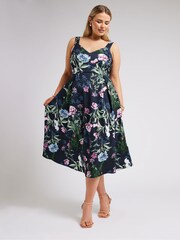 Yours Curve Blue London Sweetheart Pleated Dress - Image 1 of 5